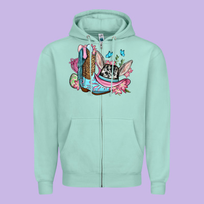 Easter Cowboy Boots Hat Zipper Hoodie Designed By Oliviacreatesart