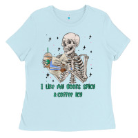 Baby Blue i like my books spicy and coffee icy Ladies Tee - MaliasSmallBusiness
