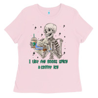 Bubblegum Pink i like my books spicy and coffee icy Ladies Tee - MaliasSmallBusiness