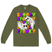 Army Green Spooky with Ghost Cats Long Sleeve Tee - texasbilliewilder