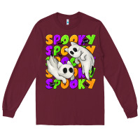 Burgundy Spooky with Ghost Cats Long Sleeve Tee - texasbilliewilder