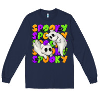 Navy Spooky with Ghost Cats Long Sleeve Tee - texasbilliewilder
