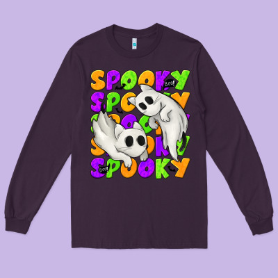 Spooky With Ghost Cats Long Sleeve Tee Designed By Texasbilliewilder