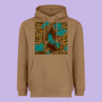 Tiger Leopard Turquoise Glitter Seamless Pattern Heavyweight Hoodie Designed By Bundleandbundleshop