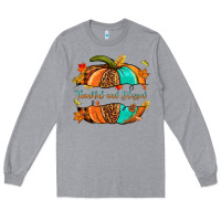 Heather Grey pumpkin thankful and blessed Long Sleeve Tee - NancyCooperArtShop