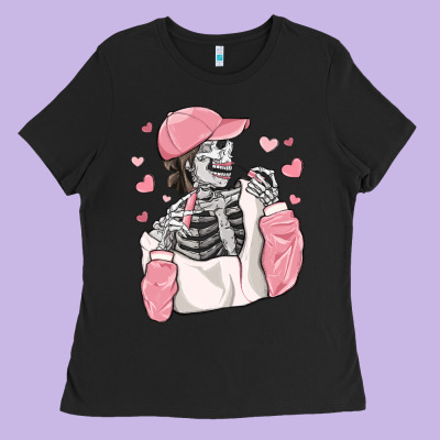 Skeleton Girl Valentine's Day Ladies Tee Designed By Maliassmallbusiness
