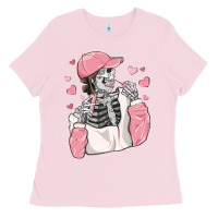Bubblegum Pink skeleton girl valentine's day Ladies Tee - MaliasSmallBusiness