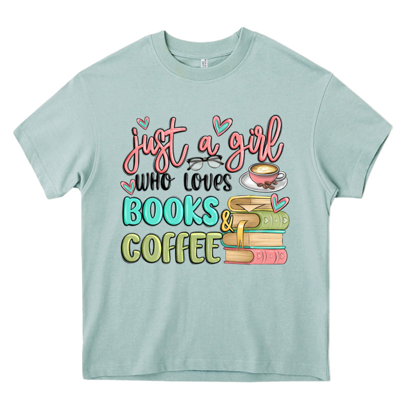 Just A Girl Who Loves Books And Coffee Heavy Core Tee by MaliasSmallBusiness | Teevron