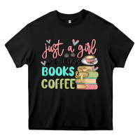 Black just a girl who loves books and coffee Heavy Core Tee - MaliasSmallBusiness