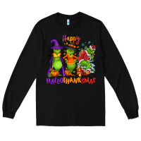 Black Happy Hallothanksmas Long Sleeve Tee - NancyCooperArtShop