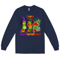 Navy Happy Hallothanksmas Long Sleeve Tee - NancyCooperArtShop