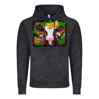 Vintage Black st patricks baby cow with leopard background Vintage Hoodie - Jasminsmagicworld