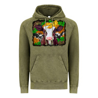 Vintage Olive st patricks baby cow with leopard background Vintage Hoodie - Jasminsmagicworld