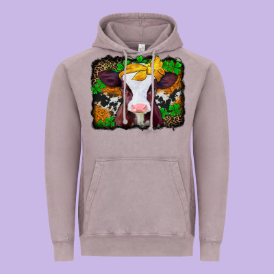 St Patricks Baby Cow With Leopard Background Vintage Hoodie Designed By Jasminsmagicworld