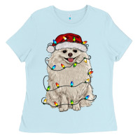 Baby Blue white pomeranian with christmas lights Ladies Tee - RanaPortraitStore