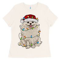 Bone white pomeranian with christmas lights Ladies Tee - RanaPortraitStore