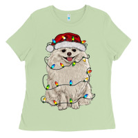 Matcha white pomeranian with christmas lights Ladies Tee - RanaPortraitStore