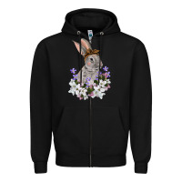 Black Easter Day Flowers bunny Zipper Hoodie - OliviaCreatesArt