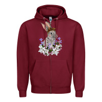 Burgundy Easter Day Flowers bunny Zipper Hoodie - OliviaCreatesArt