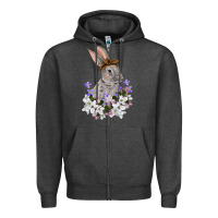 Charcoal Heather Easter Day Flowers bunny Zipper Hoodie - OliviaCreatesArt