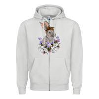 Dove Grey Easter Day Flowers bunny Zipper Hoodie - OliviaCreatesArt