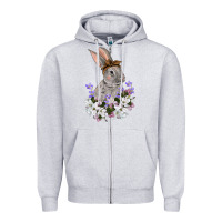 Heather Grey Easter Day Flowers bunny Zipper Hoodie - OliviaCreatesArt