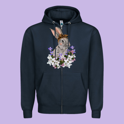 Easter Day Flowers Bunny Zipper Hoodie Designed By Oliviacreatesart