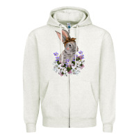 Oatmeal Heather Easter Day Flowers bunny Zipper Hoodie - OliviaCreatesArt