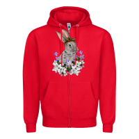 Red Easter Day Flowers bunny Zipper Hoodie - OliviaCreatesArt