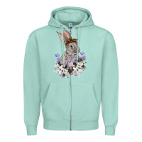 Seafoam Easter Day Flowers bunny Zipper Hoodie - OliviaCreatesArt