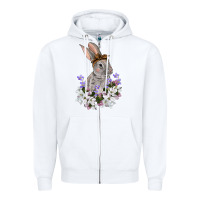 White Easter Day Flowers bunny Zipper Hoodie - OliviaCreatesArt