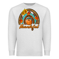 Oatmeal Heather thankful pumpkin rainbow Premium Sweatshirt - BundleAndBundleShop