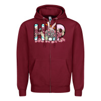 Burgundy Easter Day Hop bunny Zipper Hoodie - OliviaCreatesArt