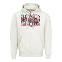 Oatmeal Heather Easter Day Hop bunny Zipper Hoodie - OliviaCreatesArt