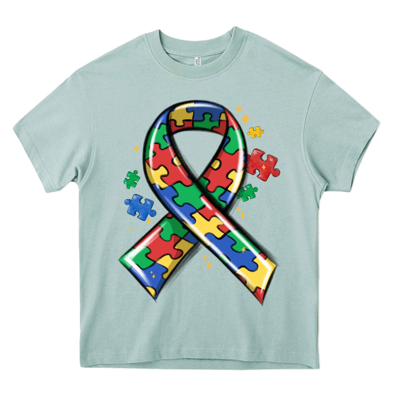 Autism Puzzle Ribbon Heavy Core Tee by MaliasSmallBusiness | Teevron