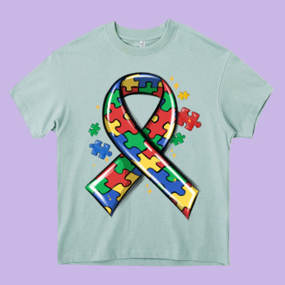 Autism Puzzle Ribbon Heavy Core Tee Designed By Maliassmallbusiness