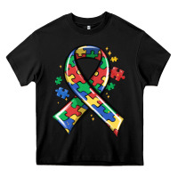 Black autism puzzle ribbon Heavy Core Tee - MaliasSmallBusiness