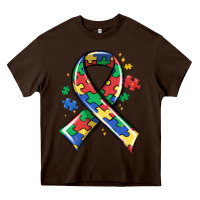 Chocolate Brown autism puzzle ribbon Heavy Core Tee - MaliasSmallBusiness
