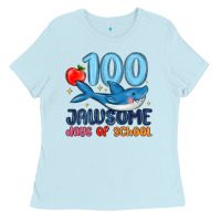 Baby Blue 100 jawsome days of school Ladies Tee - MaliasSmallBusiness