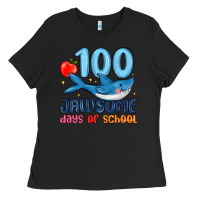 Black 100 jawsome days of school Ladies Tee - MaliasSmallBusiness