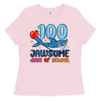 Bubblegum Pink 100 jawsome days of school Ladies Tee - MaliasSmallBusiness