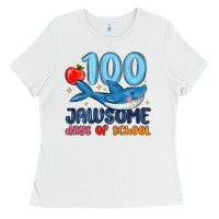 White 100 jawsome days of school Ladies Tee - MaliasSmallBusiness