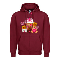 Burgundy Valentines Day Frappe Coffee Zipper Hoodie - FaDigitalArtStudio