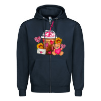 Navy Valentines Day Frappe Coffee Zipper Hoodie - FaDigitalArtStudio