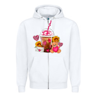 White Valentines Day Frappe Coffee Zipper Hoodie - FaDigitalArtStudio