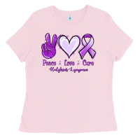 Bubblegum Pink Peace Love Cure Odgkins Lympoma Ladies Tee - Jasminsmagicworld