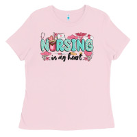 Bubblegum Pink nursing in my heart Ladies Tee - MaliasSmallBusiness