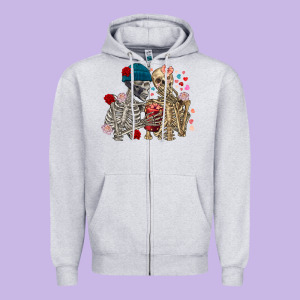Skeleton Couple Valentine's Day Zipper Hoodie Designed By Fadigitalartstudio