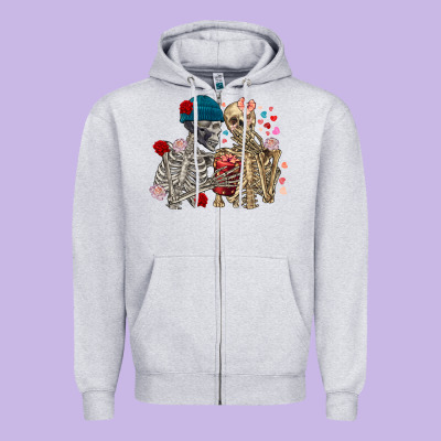 Skeleton Couple Valentine's Day Zipper Hoodie Designed By Fadigitalartstudio