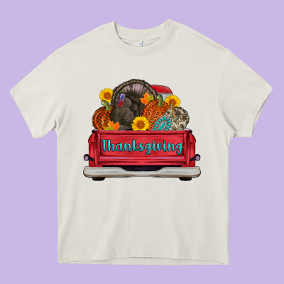Thanksgiving Truck Turkey Pumpkin Heavy Core Tee Designed By Adodesignshop